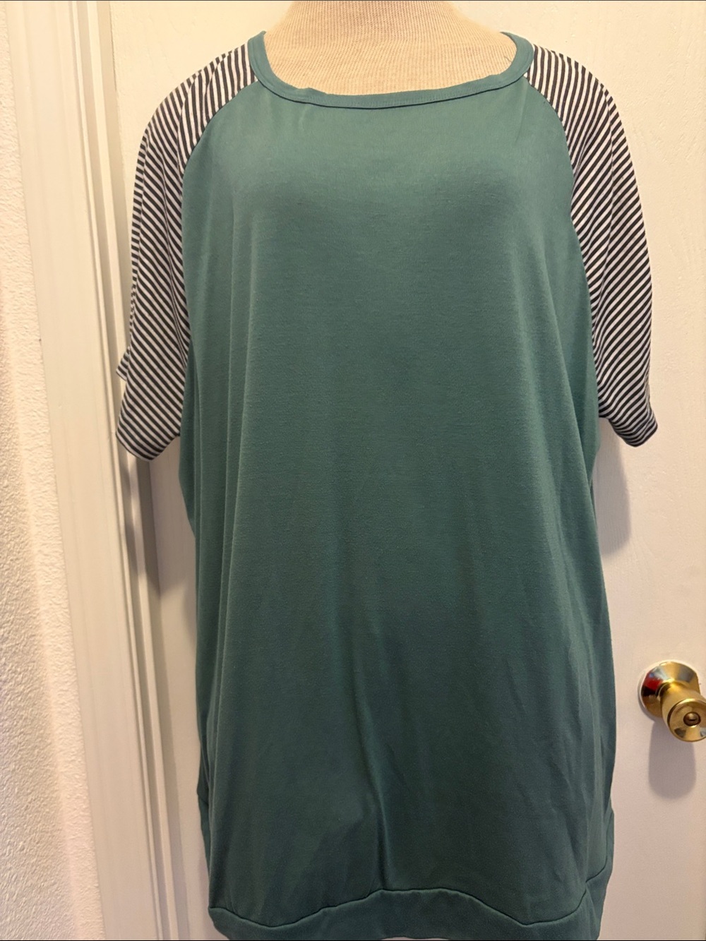 Striped Raglan Sleeve Short-Sleeve Tee in Teal
